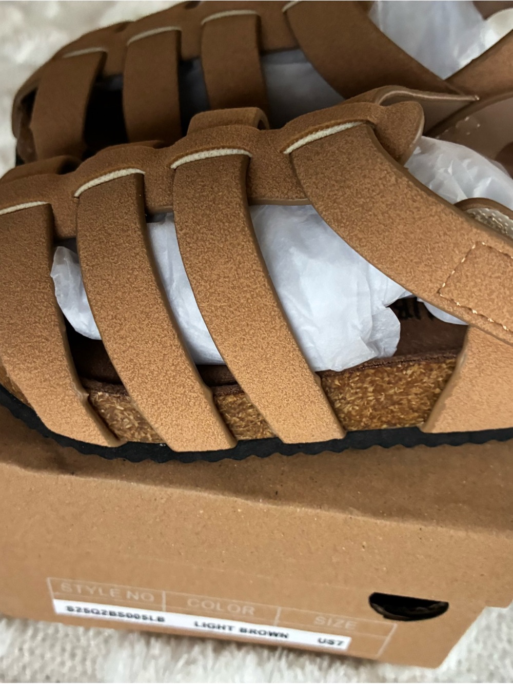 Toddler Light Brown Strappy Sandals with Cushioned Footbed size 7